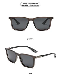 Modern square matte tea-colored sunglasses with dark grey lenses in front and side views