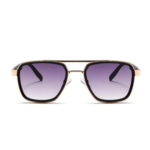 Retro slim aviator sunglasses with gold-black metal frame and purple gradient lenses