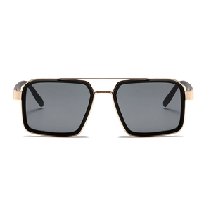 Modern rectangular sunglasses with gold metal frame and black rim accents for stylish look