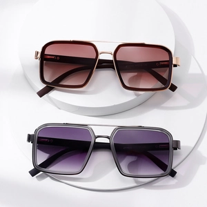 Retro small square frame sunglasses with gradient lenses and metal accents