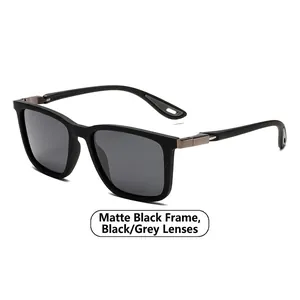 Matte black square frame sunglasses with dark grey lenses and gunmetal accents