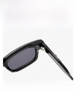 Detailsicht auf verstärktes Metallscharnier und schwarzen Rahmen der Sonnenbrille