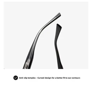 Nahaufnahme rutschfester schwarzer Sonnenbrillenbügel mit ergonomischen Linien und Silber