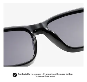 Close-up of comfortable integrated nose pads on black square sunglasses frame