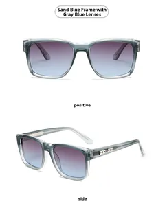 Matte blue square sunglasses featuring gradient lenses and silver arrow temple accents