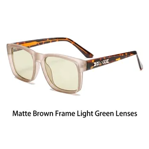 Retro square sunglasses with sand tea frame and light green lenses for men and women