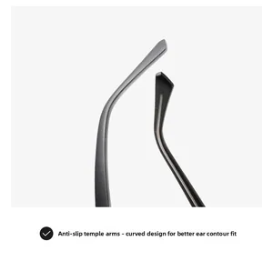 Detail of matte black ergonomic anti-slip temple tips for rectangular sunglasses