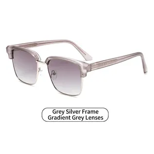 Classic grey and silver semi-rimless square sunglasses with gradient grey lenses