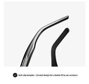Detail of curved non-slip temple tips for sunglasses providing a secure fit behind ears