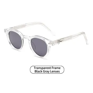 Classic square transparent frame sunglasses for men with dark gray lenses and metal hinge