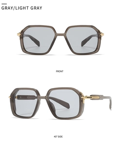 Vues de face et de côté des lunettes pilote avec charnières métalliques à motifs dorés