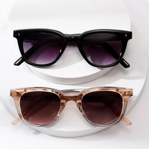 Classic black and transparent tea square sunglasses with stylish star rivet temple detail