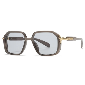 Lunettes de soleil aviateur avec monture en acétate gris et branches en métal doré