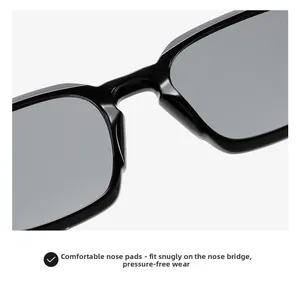 Gros plan des plaquettes de nez intégrées sur une monture de lunettes de soleil carrées