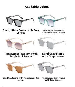 Présentation de lunettes de soleil carrées rétro en six couleurs avec accents métalliques