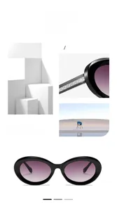 Detail of trendy retro black square sunglasses with purple gradient lenses and silver textures