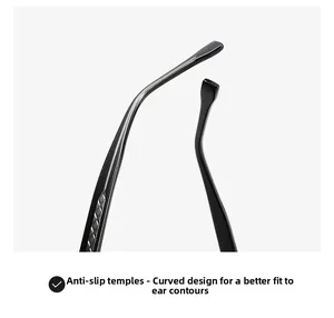 Detail of non-slip sunglasses temples with curved lines and embossed diamond texture