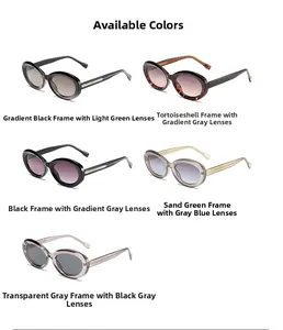 Multiple color options for oval sunglasses including black, tortoiseshell and clear frames