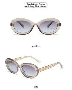 Detail of sand cyan matte frame sunglasses with grey blue lenses and textured temples