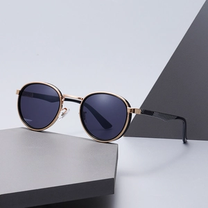 Retro Round Metal Sunglasses UV400 Protection PC Lens Fashion Trendy Eyewear For Men Women Carbon Fiber Texture