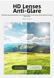 Comparison showing HD anti-glare polarized lenses enhancing outdoor mountain view clarity