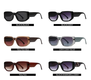 Sammlung von quadratischen Oversized-Sonnenbrillen in sechs Farben mit breitem Rahmen