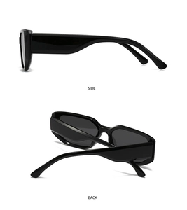 Seiten- und Rückansicht der klassischen schwarzen rechteckigen Sonnenbrille