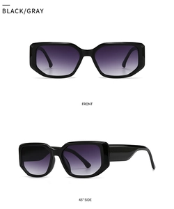 Retro Sonnenbrille mit dickem schwarzem Rahmen und grauem Verlaufsglas in zwei Ansichten
