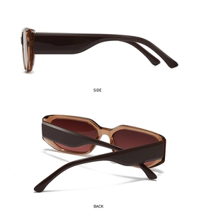 Seiten- und Rückansicht der Retro-Oversize-Sonnenbrille mit breitem bernsteinfarbenem Bügel