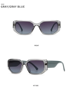 Vorder- und 45-Grad-Seitenansicht der retro übergroßen transparent grauen Sonnenbrille