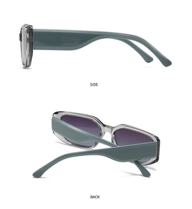 Seiten- und Rückansicht der Retro-Sonnenbrille mit grauem Rahmen und Verlaufsgläsern