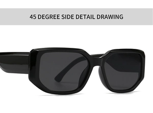 Nahaufnahme der Vintage Sonnenbrille in Schwarz mit Fokus auf dem 45 Grad Seitenprofil