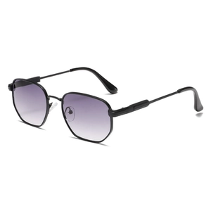 Retro metal polarized sunglasses with hexagonal geometric frames and gradient lenses