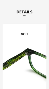 Detail of metal hinges and green tortoiseshell pattern on retro anti-blue light glasses