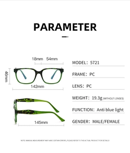 Detailed size chart for retro dark green tortoiseshell anti-blue light PC glasses