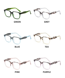Matrix display of fashion anti-blue light glasses in various retro tortoiseshell colors