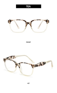 Detailed front and 45-degree views of tortoiseshell blue light blocking glasses frames