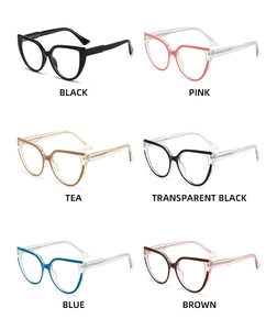 Detailed collection of cat-eye anti-blue light glasses frames in six assorted colors