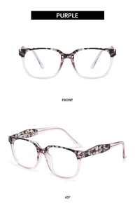Detail view of purple tortoise shell glasses frames with high quality metal hinges