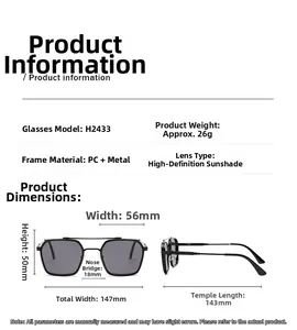Detailed sizing guide for retro sunglasses showing frame width and lens dimensions