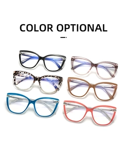 Detailed view of cat-eye anti-blue light glasses frames in six various fashion colors