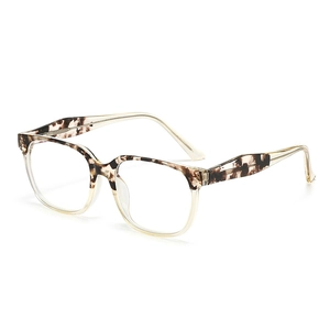 Retro oversized tortoiseshell and transparent blue light glasses for women in 45-degree view