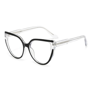 Fashionable retro cat-eye anti-blue light glasses with transparent frame and black accents