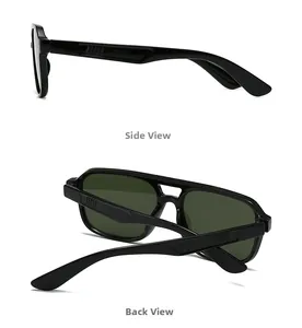 Vues latérale et arrière de lunettes de soleil rétro carrées avec branches larges noires
