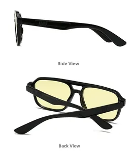 Vue latérale et arrière des lunettes de soleil aviateur avec verres jaunes