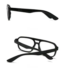 Vue latérale et arrière de lunettes de soleil rétro à dessus plat et double pont noir