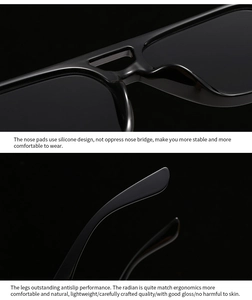 Détails des plaquettes en silicone et des branches antidérapantes de lunettes de soleil noires