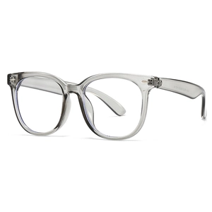 Modern grey transparent narrow square anti-blue light glasses shown at a 45-degree angle