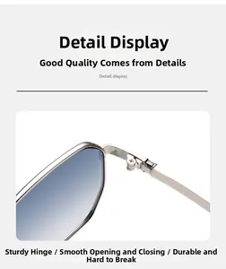Détail des charnières métalliques et verres dégradés de lunettes de soleil rétro chic
