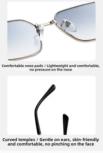 Détails des plaquettes nasales en silicone et branches courbées des lunettes rétro